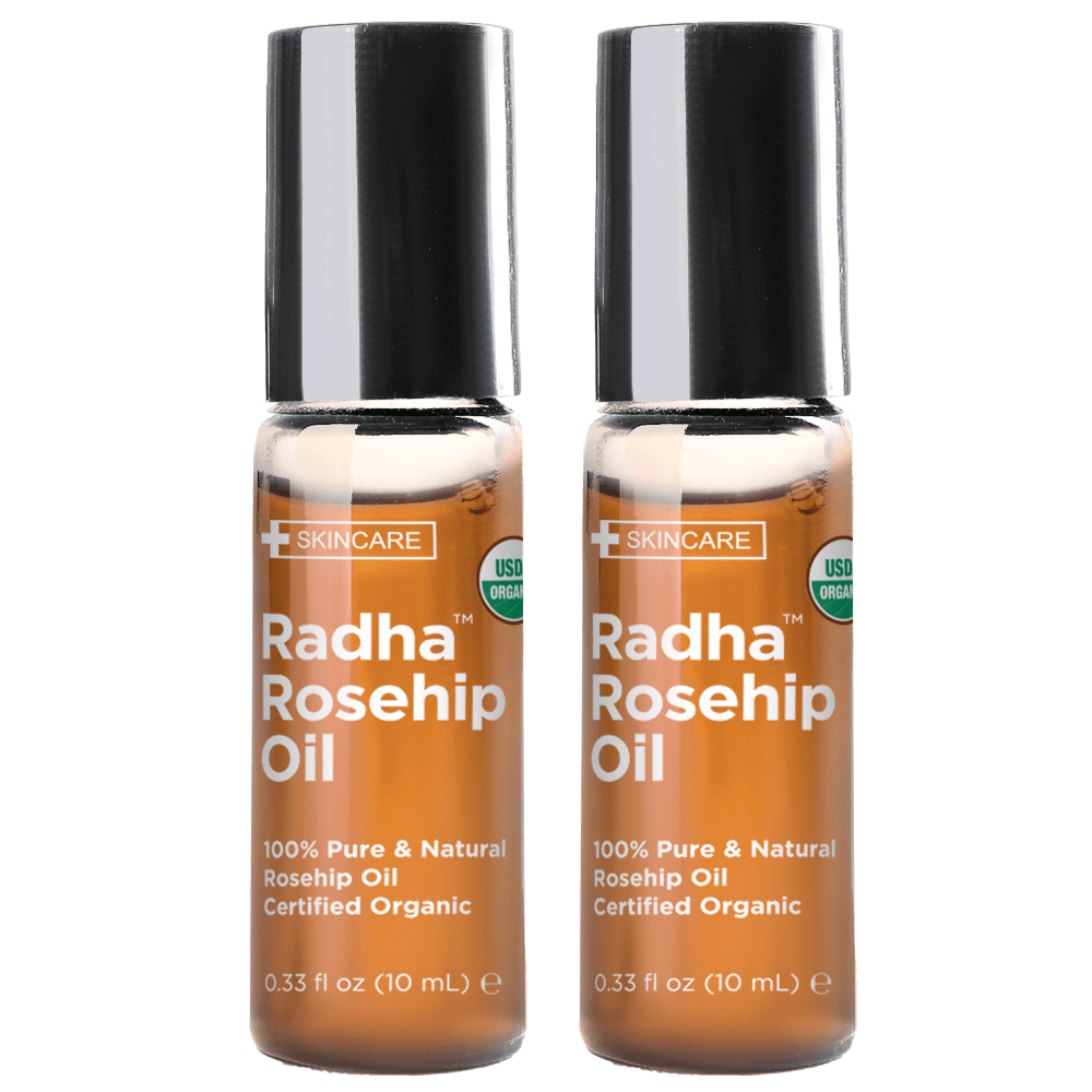 Radha Beauty 10ml Roll-On 2 Pack 100% Pure and Organic Rosehip Oil