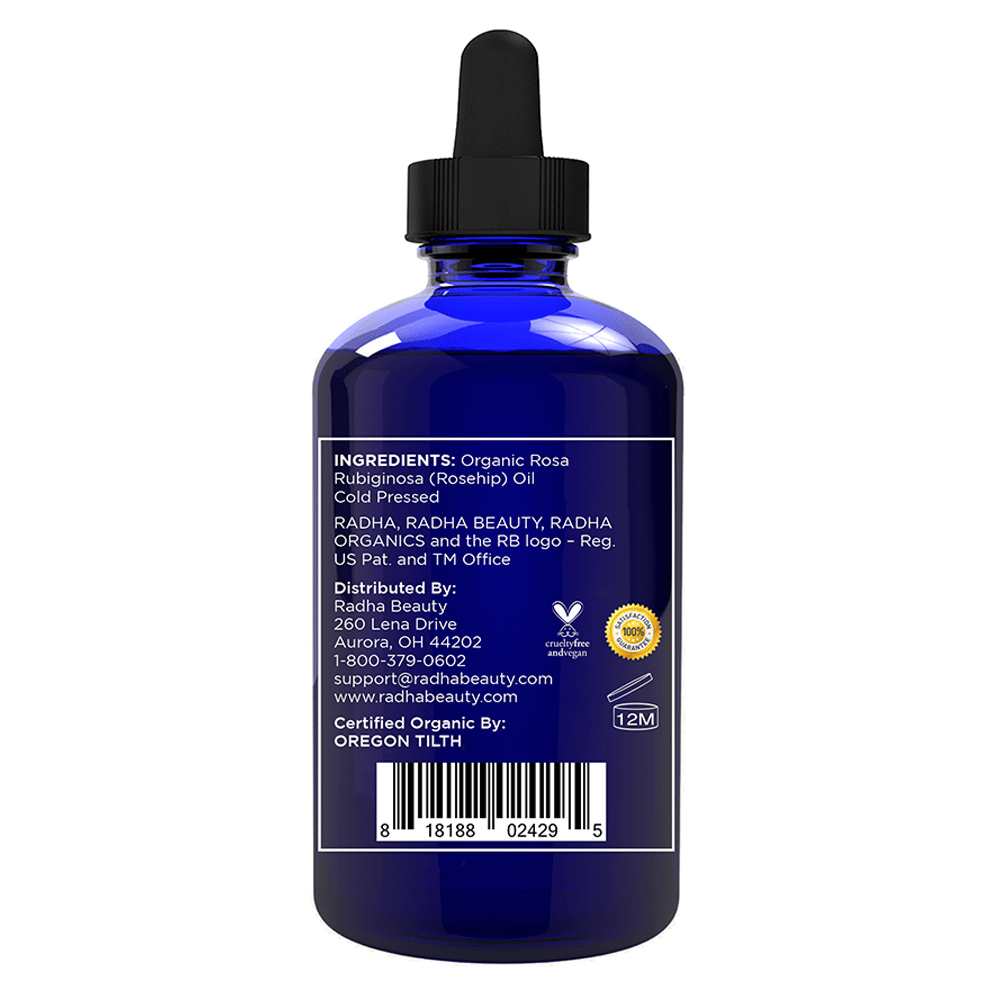 Radha Beauty USDA Certified Organic Rosehip Oil - 100% Pure