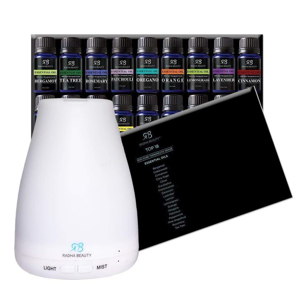 Radha Beauty Diffuser and Top 18 Essential Oil Set