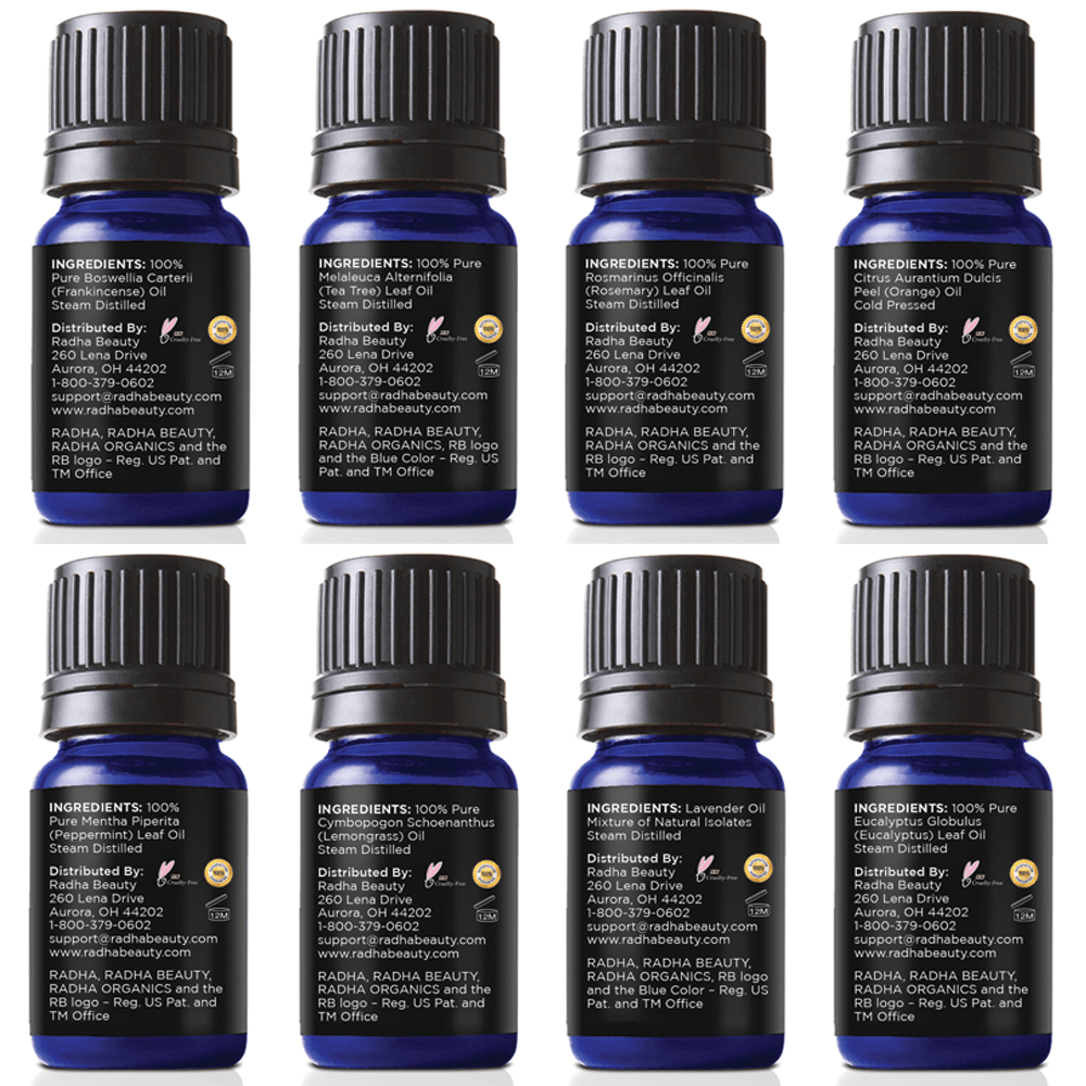Aromatherapy Top 8 Piece Essential Oil Set Radha Beauty