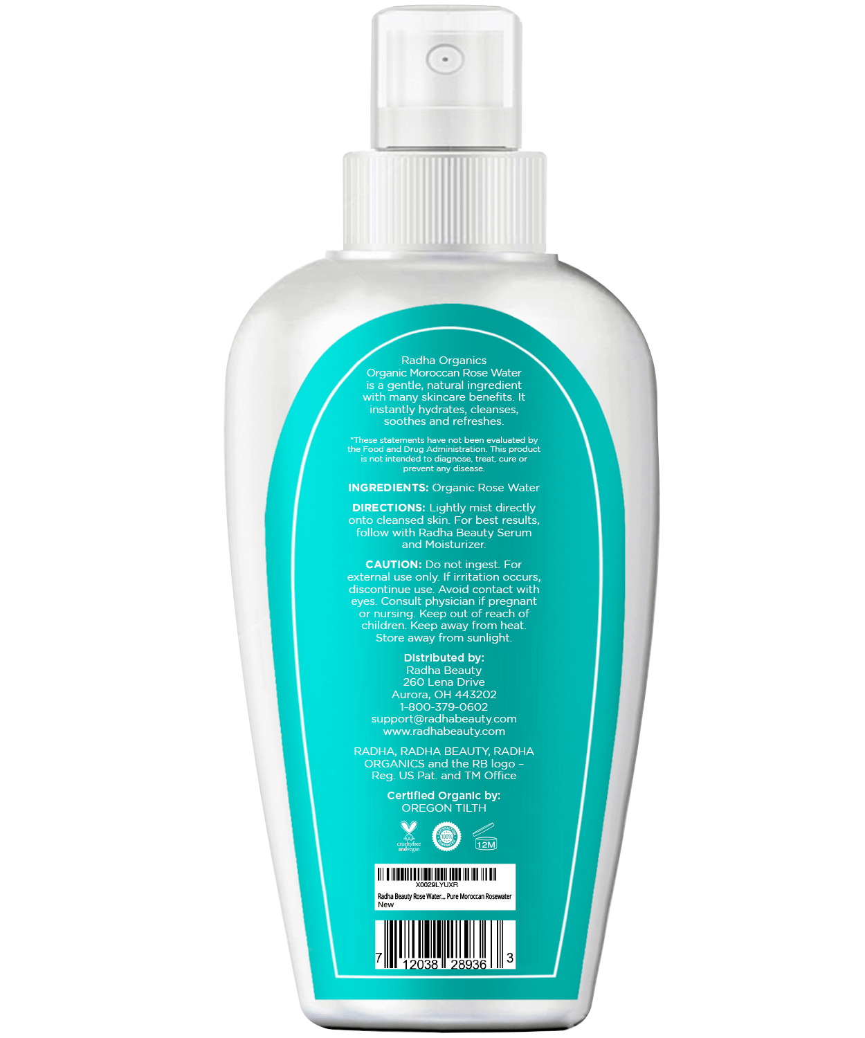Radha Beauty USDA Organic Moroccan Rose Water Toner